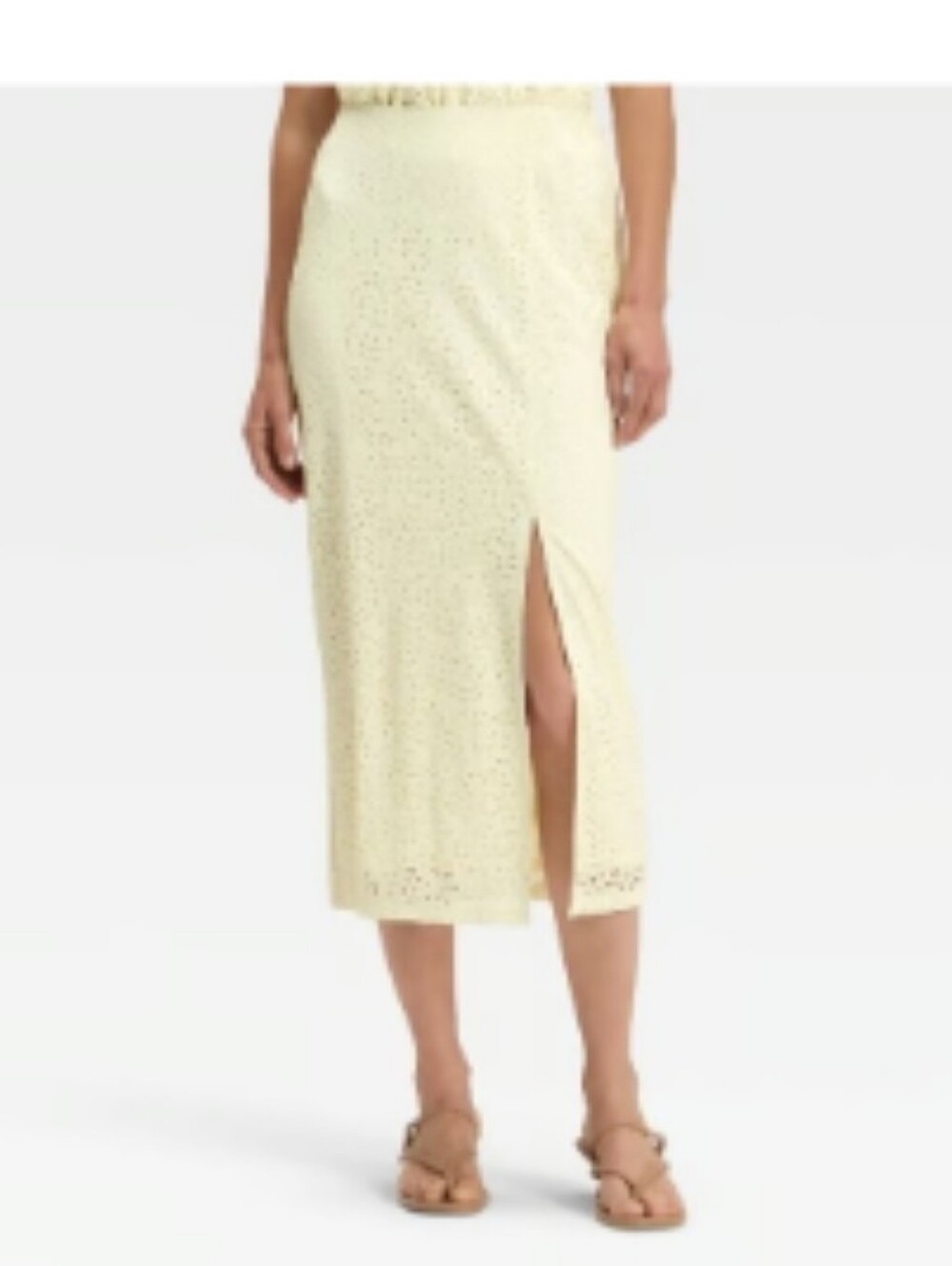 A New Day Woman's  Lace Column A-line Midi Skirt Features Side Slit ~ Cream